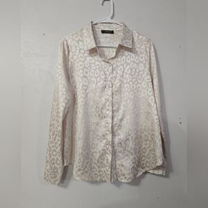 La Mode Leopard Print Cream Colored Button Down Blouse!